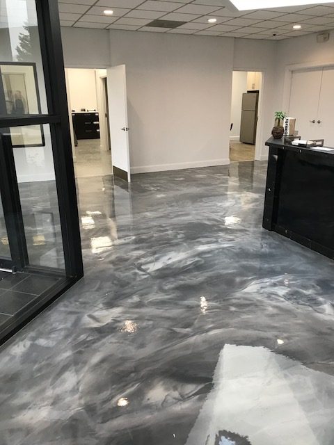 shiny gray epoxy resin floor